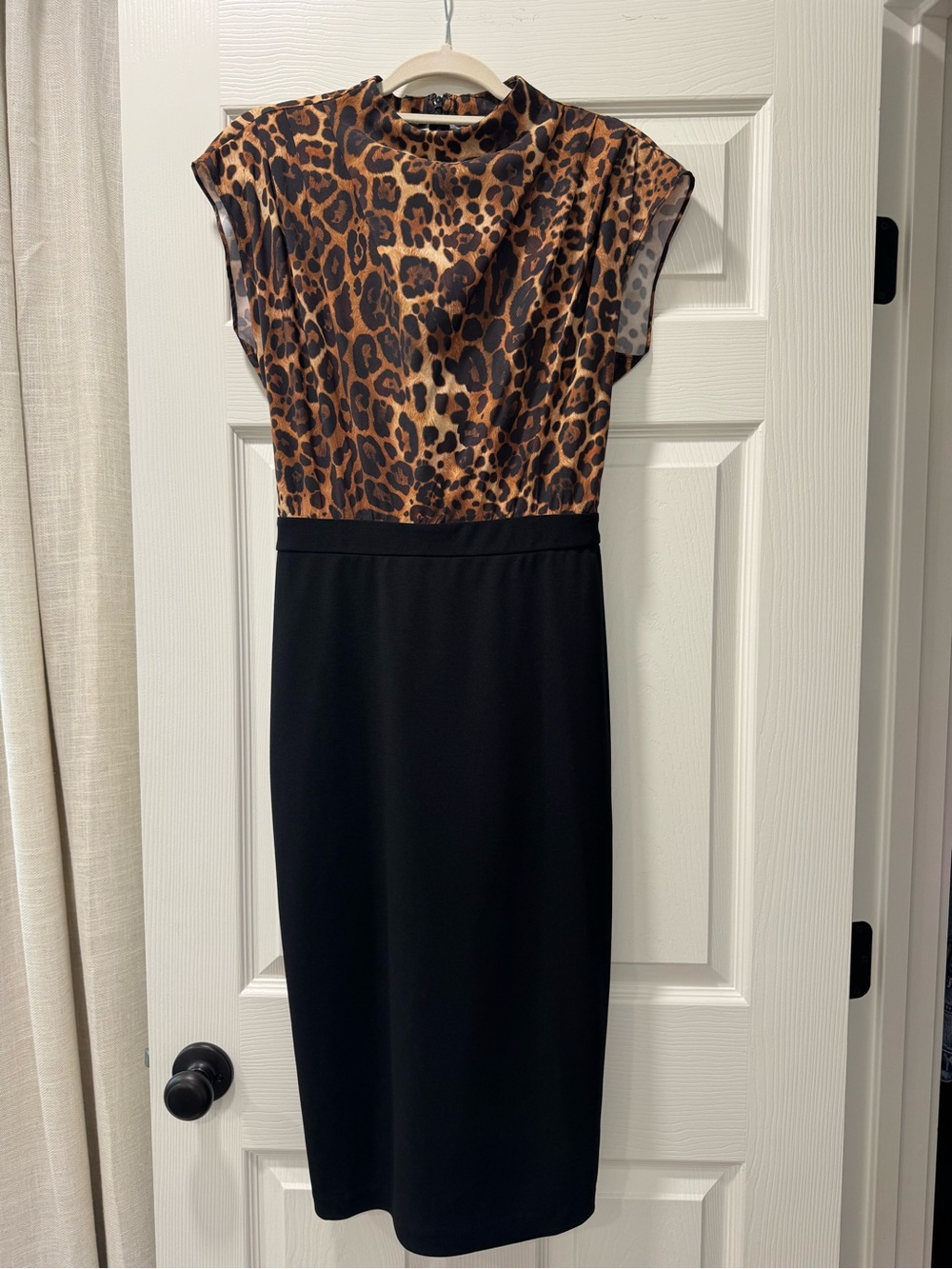 Express Leopard Print Bodice Black Midi Dress